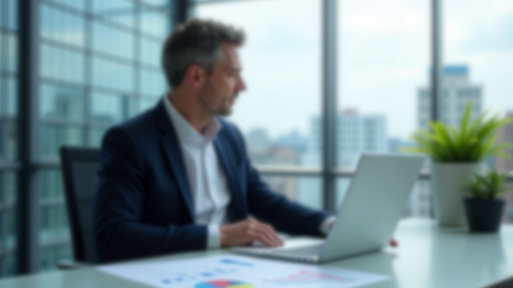 Wirtschaftsdaten und Diagramme auf einem modernen Schreibtisch mit Laptop und Notizbuch