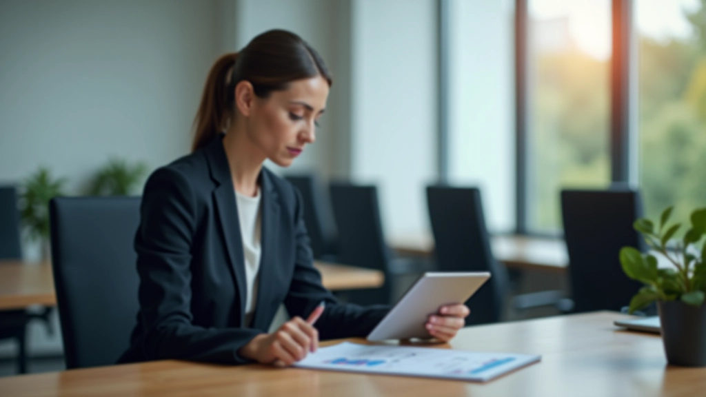 Geschäftsführer sitzt am Schreibtisch mit Finanzberichten und Grafiken, analysiert Daten auf Tablet und Laptop